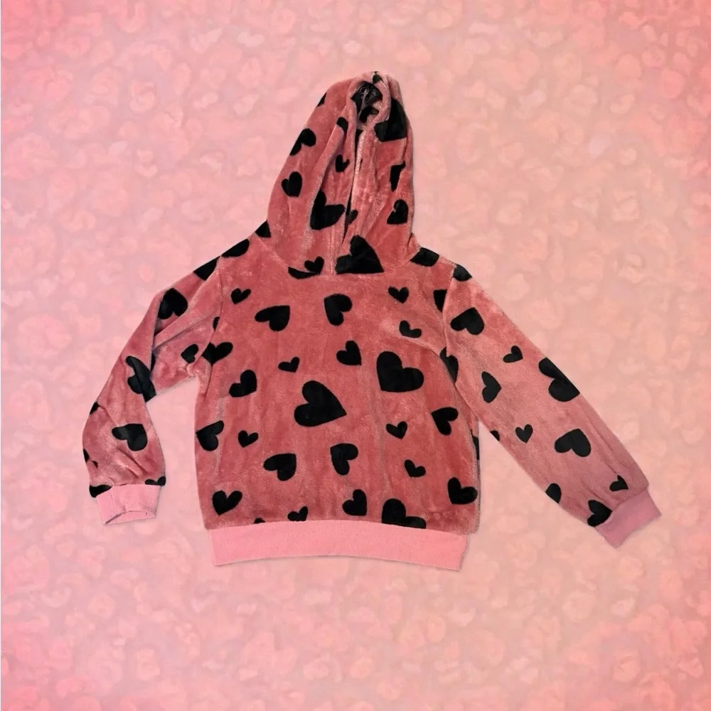 Cozy Kids Heart Print Matching Set - Pink and Black